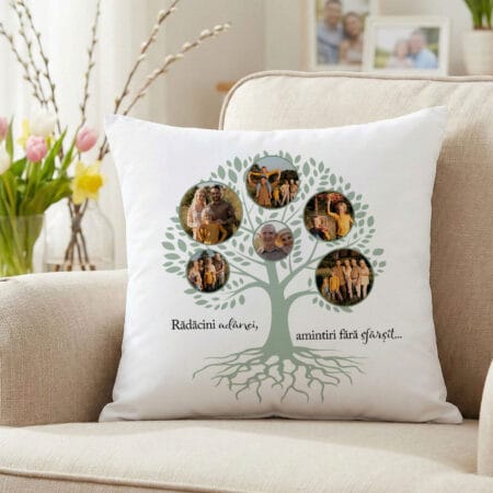 pernă personalizată "arborele genealogic" copacul familiei cu 6 poze & mesaj (rădăcini adânci)