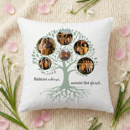 pernă personalizată "arborele genealogic" copacul familiei cu 6 poze & mesaj (rădăcini adânci)