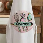 Șorț de bucătărie personalizat "regina prăjiturilor" nume & ustensile patiserie (design acuarelă & gold)