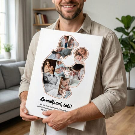 tablou canvas personalizat "la mulți ani, tati!" colaj foto siluetă & mesaj emoționant