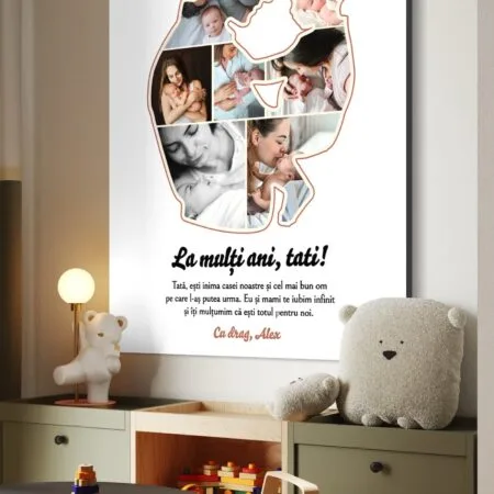 tablou canvas personalizat "la mulți ani, tati!" colaj foto siluetă & mesaj emoționant