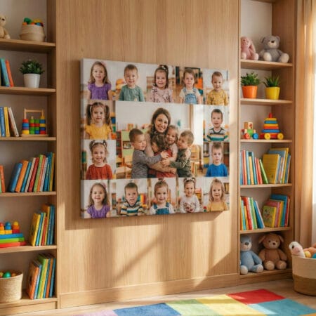 tablou canvas personalizat "inima grupei" colaj foto copii & educatoare
