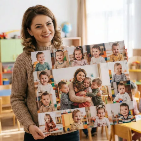 tablou canvas personalizat "inima grupei" colaj foto copii & educatoare