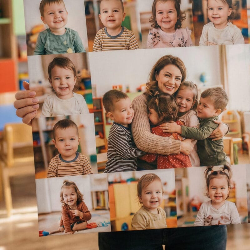 tablou canvas personalizat "inima grupei" colaj foto copii & educatoare