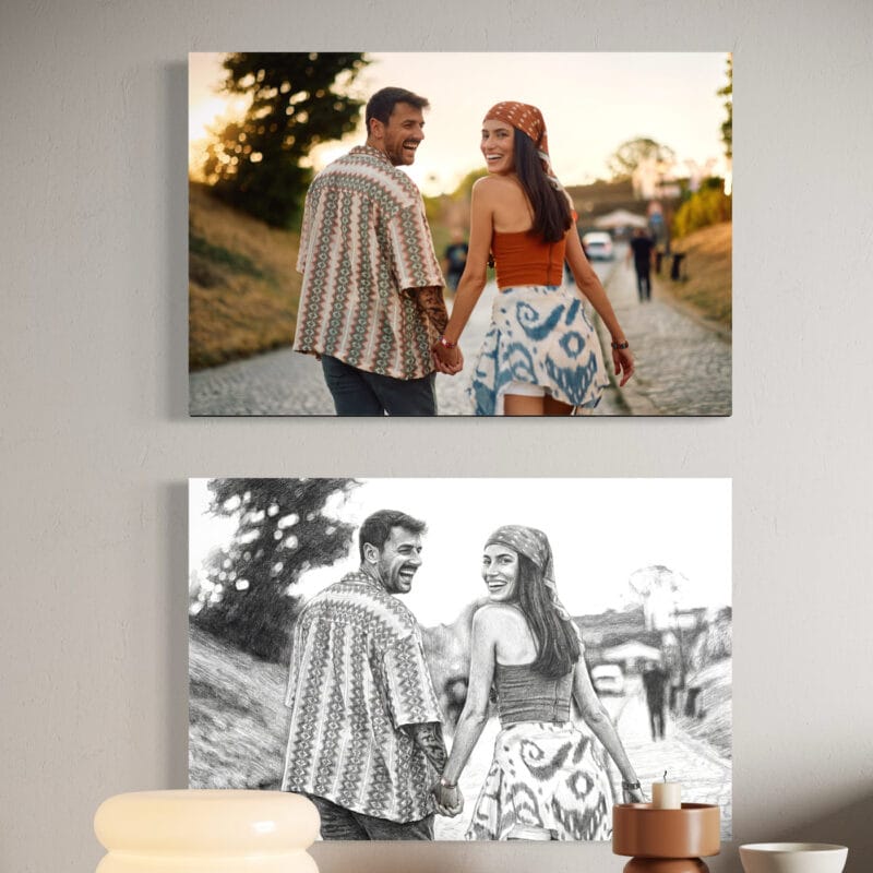 tablou canvas "artă atemporală" transformă poza în schiță creion (efect grafic premium)