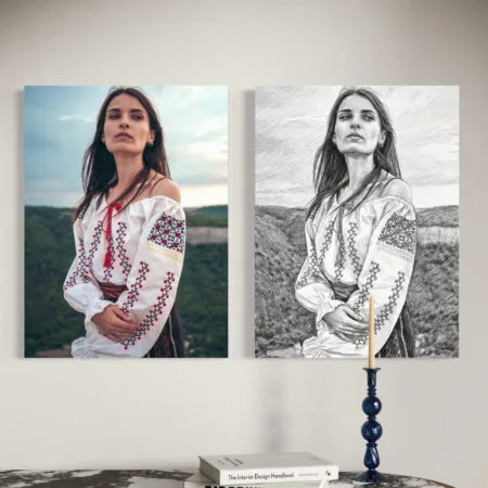 tablou canvas "artă atemporală" transformă poza în schiță creion (efect grafic premium)