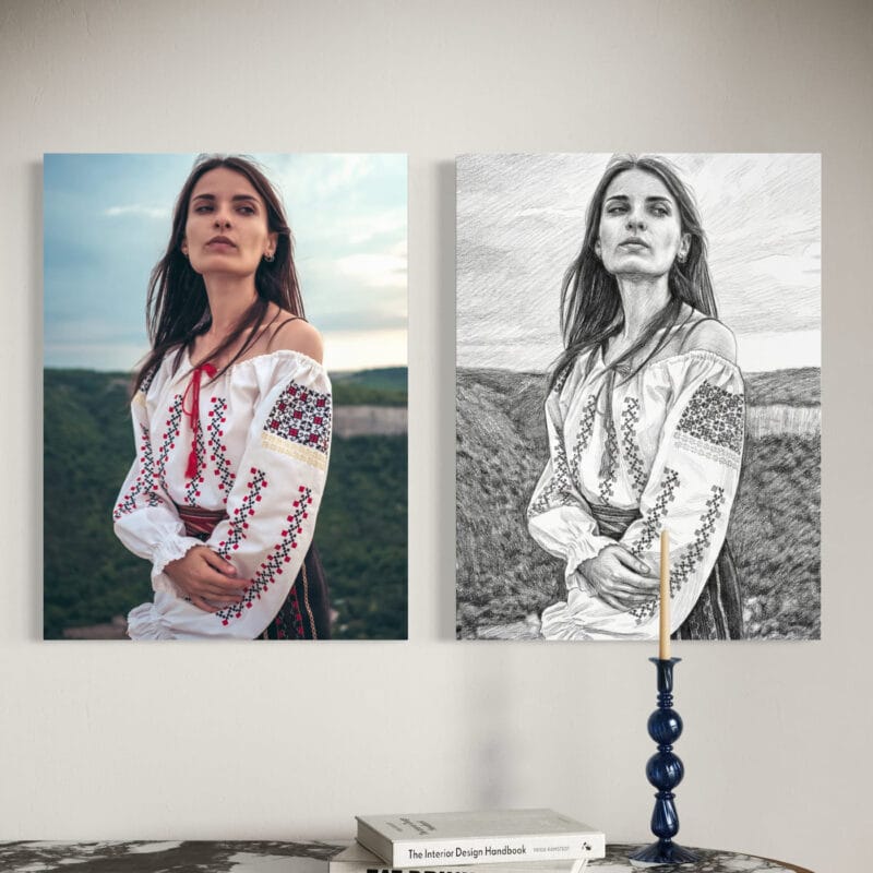 tablou canvas "artă atemporală" transformă poza în schiță creion (efect grafic premium)