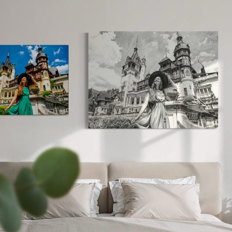 tablou canvas "artă atemporală" transformă poza în schiță creion (efect grafic premium)