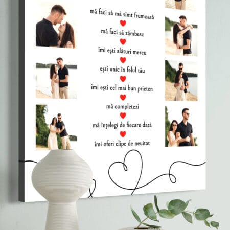 tablou canvas "motive pentru care te iubesc" colaj 12 poze & declarație text (cadou romantic)