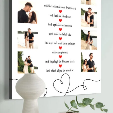 tablou canvas "motive pentru care te iubesc" colaj 12 poze & declarație text (cadou romantic)