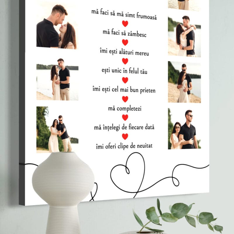 tablou canvas "motive pentru care te iubesc" colaj 12 poze & declarație text (cadou romantic)
