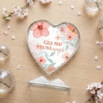 trofeu cristal inimă "cea mai bună nașă" design floral acuarelă & suport inclus