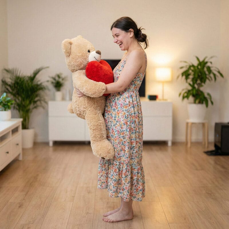 urs de pluș gigant (1 metru) "Îmbrățișare infinită" personalizat cu mesaj brodat pe inimă