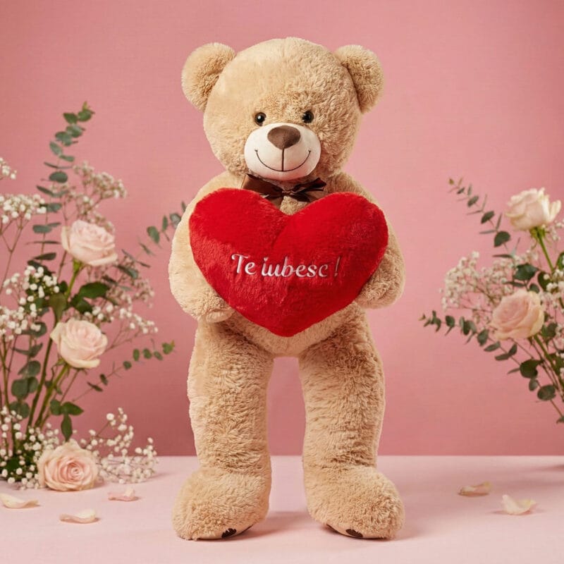 urs de pluș gigant (1 metru) "Îmbrățișare infinită" personalizat cu mesaj brodat pe inimă