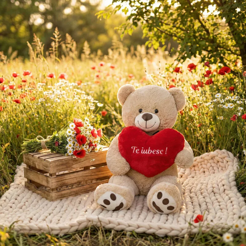 urs de pluș gigant (1 metru) "Îmbrățișare infinită" personalizat cu mesaj brodat pe inimă