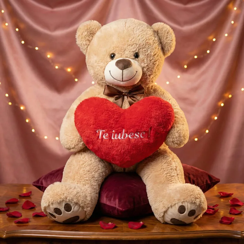 urs de pluș gigant (1 metru) "Îmbrățișare infinită" personalizat cu mesaj brodat pe inimă