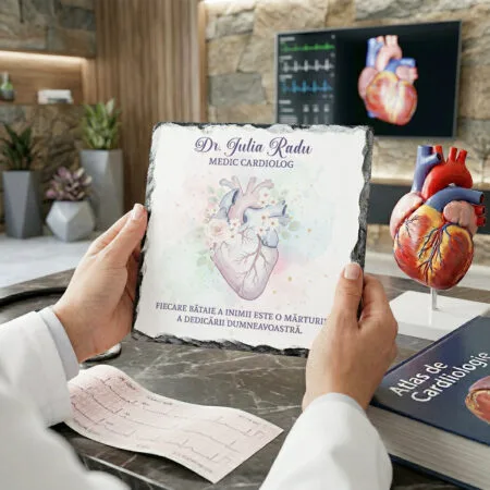 placă pătrată din ardezie personalizată pentru medic cardiolog – cu nume și mesaj