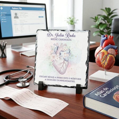 placă pătrată din ardezie personalizată pentru medic cardiolog – cu nume și mesaj