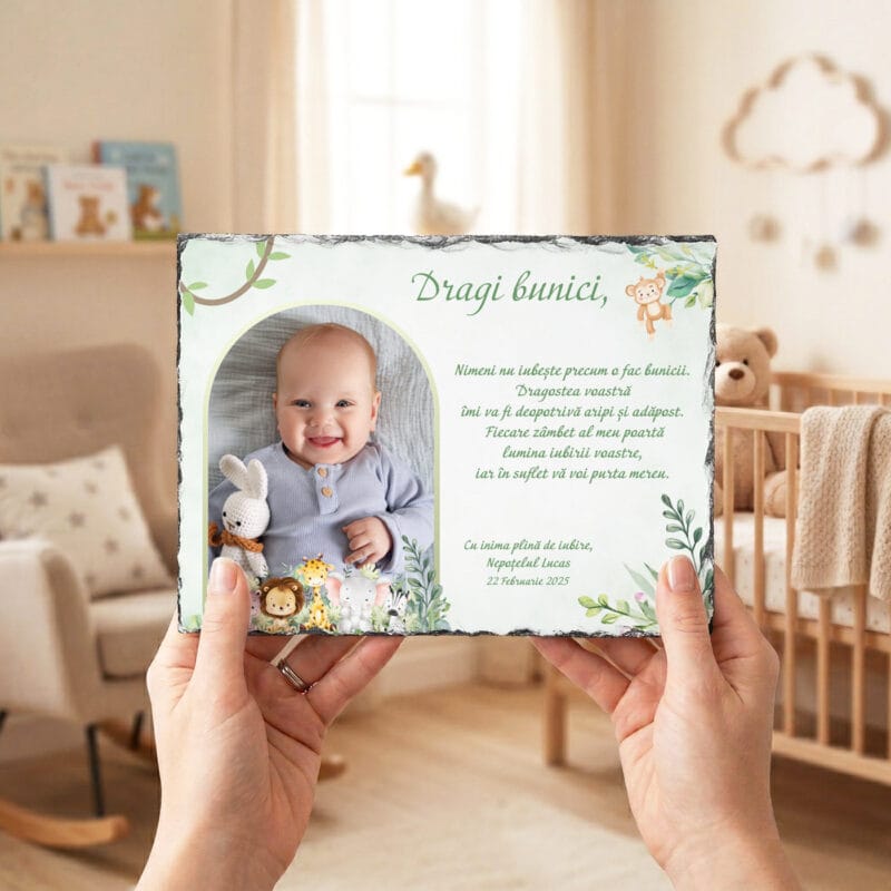 ardezie personalizată „dragi bunici” – tematică safari cu poză și mesaj