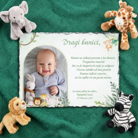 ardezie personalizată „dragi bunici” – tematică safari cu poză și mesaj