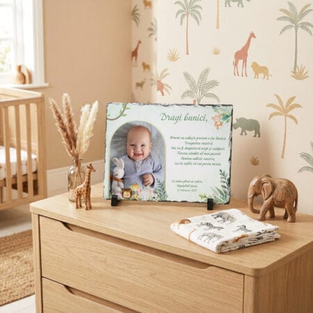 ardezie personalizată „dragi bunici” – tematică safari cu poză și mesaj