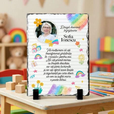 placă ardezie personalizată "suflet mare" cadou doamna Îngrijitoare (poză & mesaj emoționant)