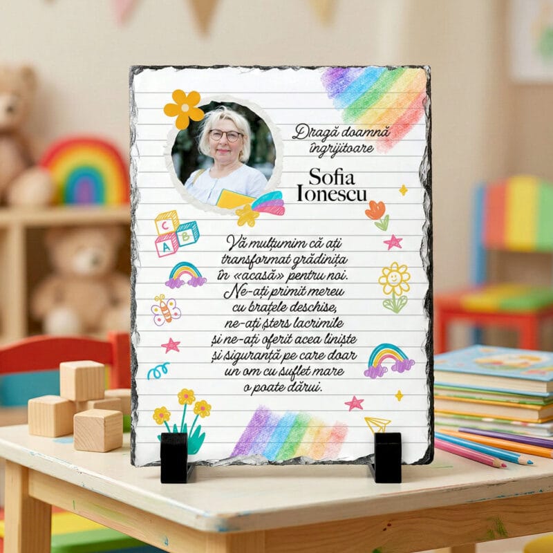 placă ardezie personalizată "suflet mare" cadou doamna Îngrijitoare (poză & mesaj emoționant)