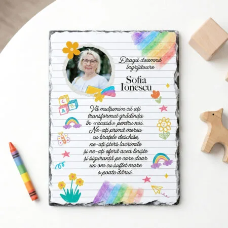 placă ardezie personalizată "suflet mare" cadou doamna Îngrijitoare (poză & mesaj emoționant)