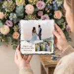 ardezie pătrată personalizată ziua în care am devenit noi – colaj 3 poze și dată