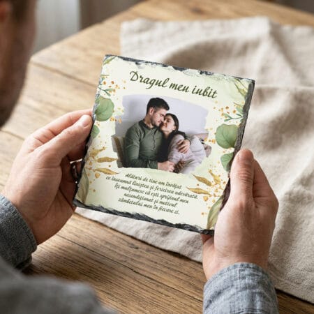 placă de ardezie personalizată pentru iubit – poză, mesaj de dragoste și accente aurii