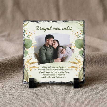 placă de ardezie personalizată pentru iubit – poză, mesaj de dragoste și accente aurii