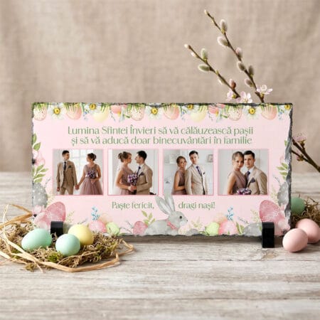 ardezie panoramică personalizată paște "bucuria Învierii" colaj 4 poze & mesaj pentru nași