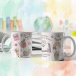 cană personalizată Învățătoare – design vesel „vă mulțumim că ne ajutați să creștem!”