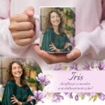 cană personalizată cu poză și nume „iris” – design floral