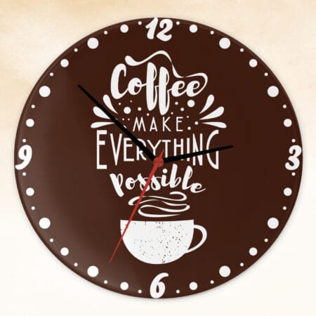 ceas de perete decorativ „coffee makes everything possible” – design modern pentru bucătărie