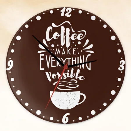 ceas de perete decorativ „coffee makes everything possible” – design modern pentru bucătărie