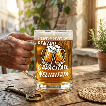 halbă de bere personalizată "rezervor de fericire" nume & mesaj amuzant (cadou bărbați)