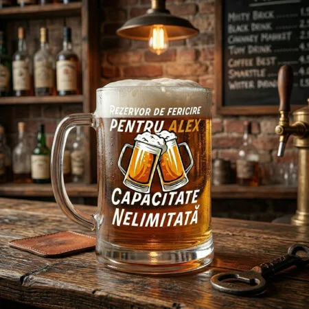 halbă de bere personalizată "rezervor de fericire" nume & mesaj amuzant (cadou bărbați)