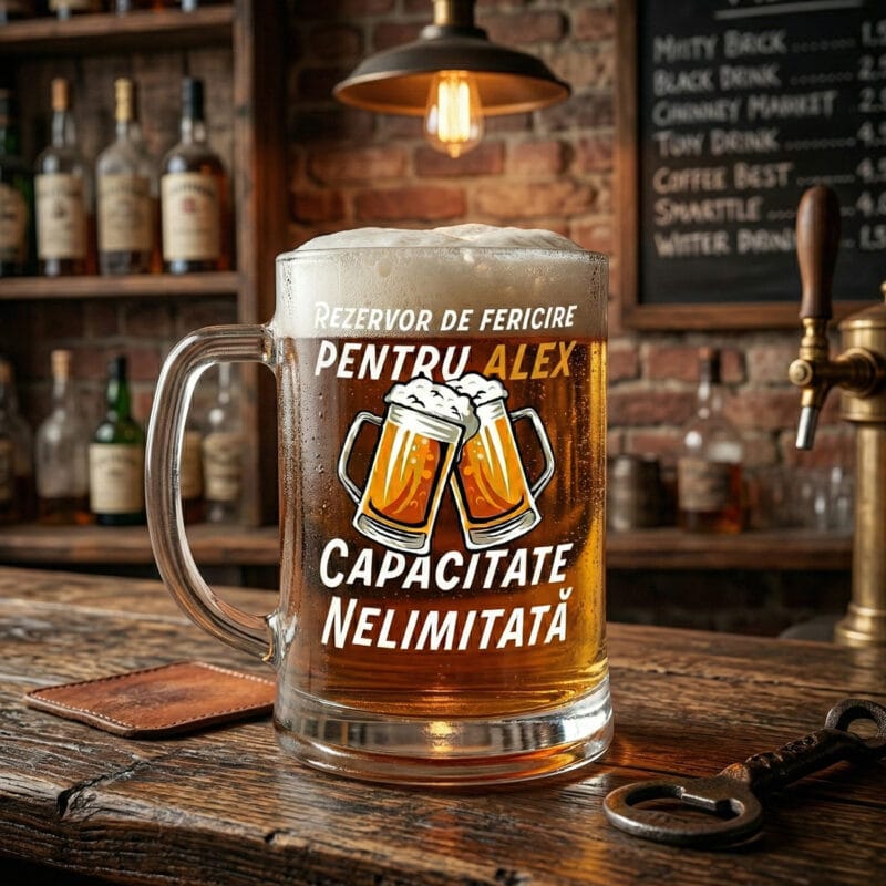 halbă de bere personalizată "rezervor de fericire" nume & mesaj amuzant (cadou bărbați)