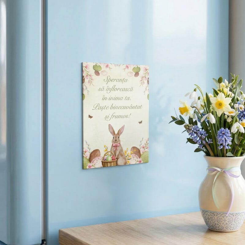 set 2 magneți de frigider de paște – iepuraș cu coșuleț și urare de suflet