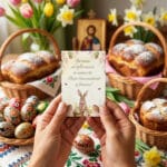 set 2 magneți de frigider de paște – iepuraș cu coșuleț și urare de suflet