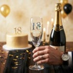 pahar de Șampanie personalizat pentru majorat cu nume și vârstă – eleganță florală