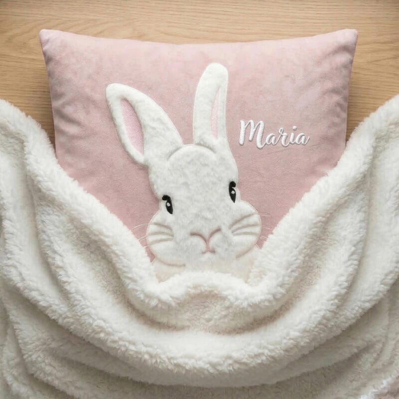 pernă decorativă personalizată "iepurașul pufos" nume brodat