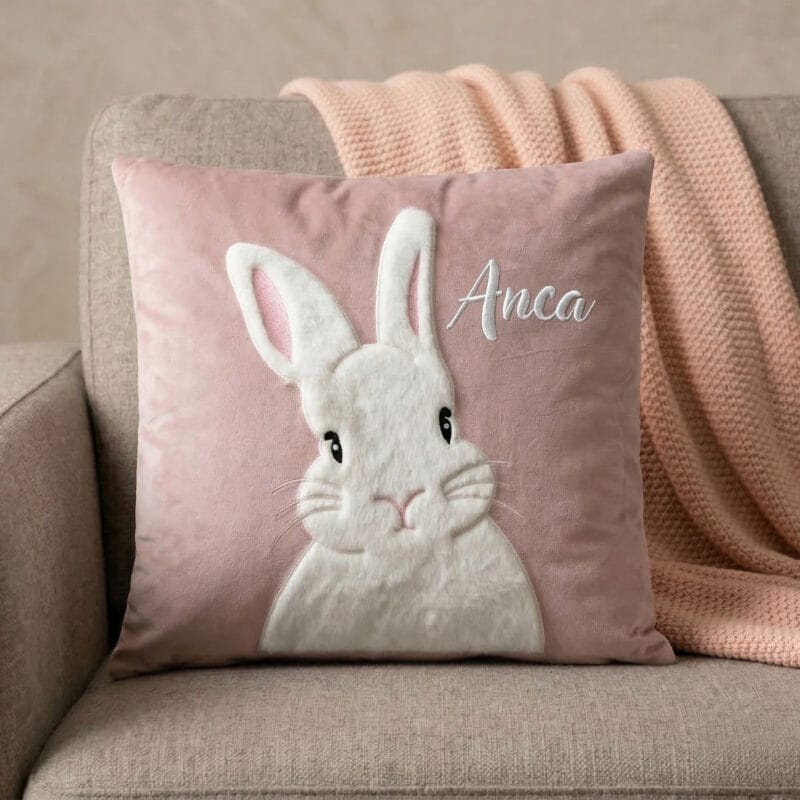 pernă decorativă personalizată "iepurașul pufos" nume brodat