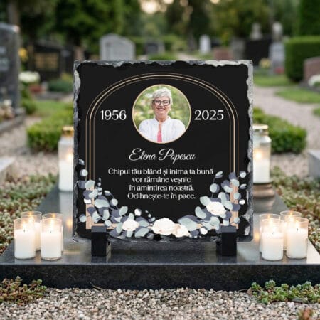 placă de ardezie personalizată in memoriam – omagiu floral
