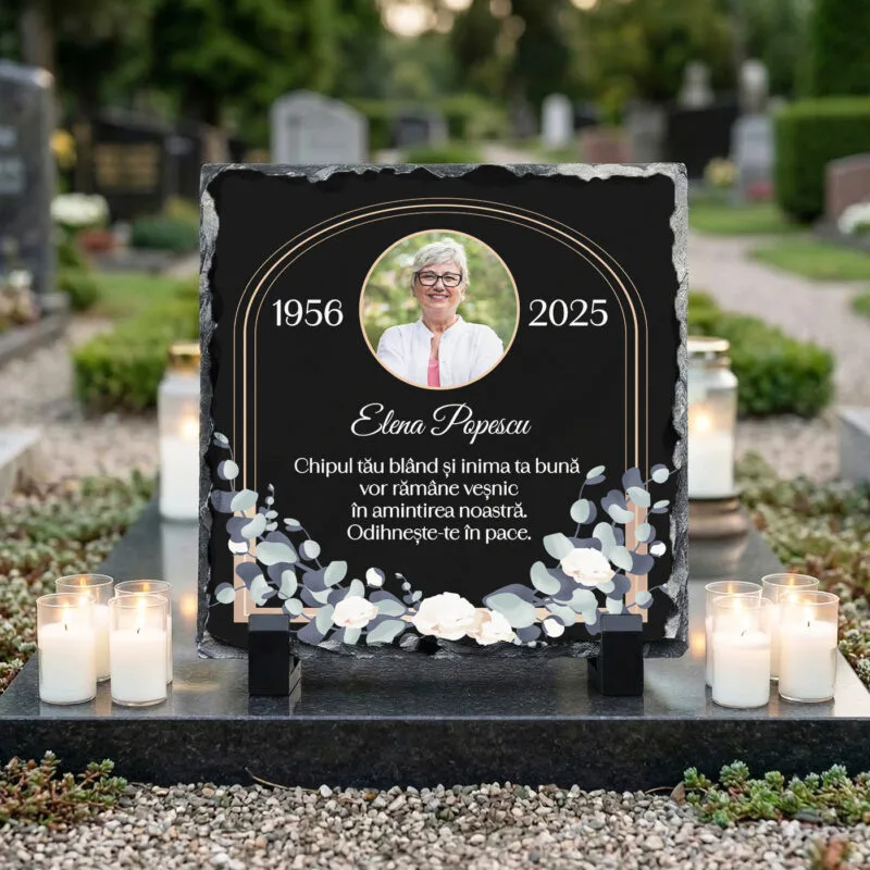 placă de ardezie personalizată in memoriam – omagiu floral placă de ardezie personalizată in memoriam – omagiu floral