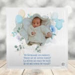 placă foto sticlă personalizată „vreți să fiți nașii mei?” – model băieței cu poză și mesaj