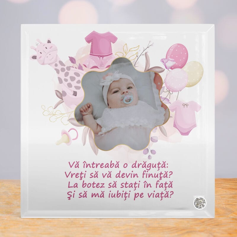 placă foto sticlă „vreți să fiți nașii mei?” – cerere nași fetiță cu poză și mesaj placă foto sticlă „vreți să fiți nașii mei?” – cerere nași fetiță cu poză și mesaj