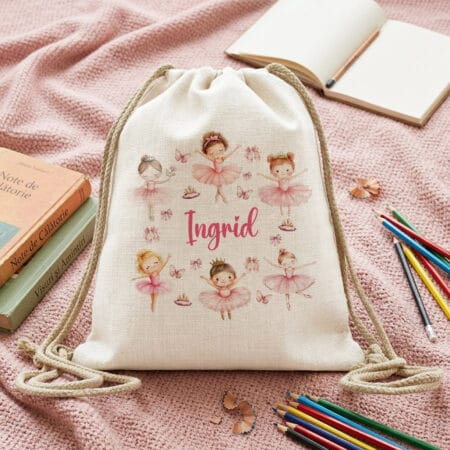 rucsac personalizat cu nume și balerine pentru fetițe