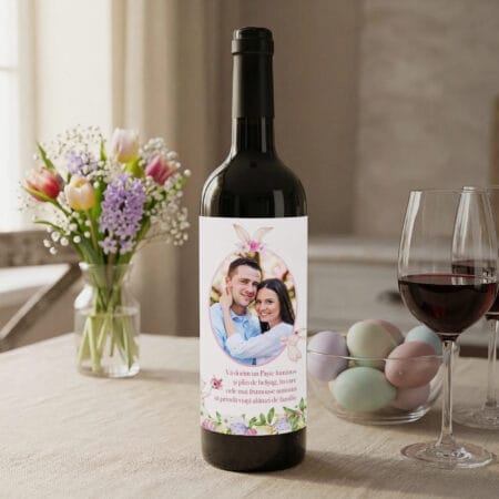 vin personalizat cu poză și mesaj – urare de paște